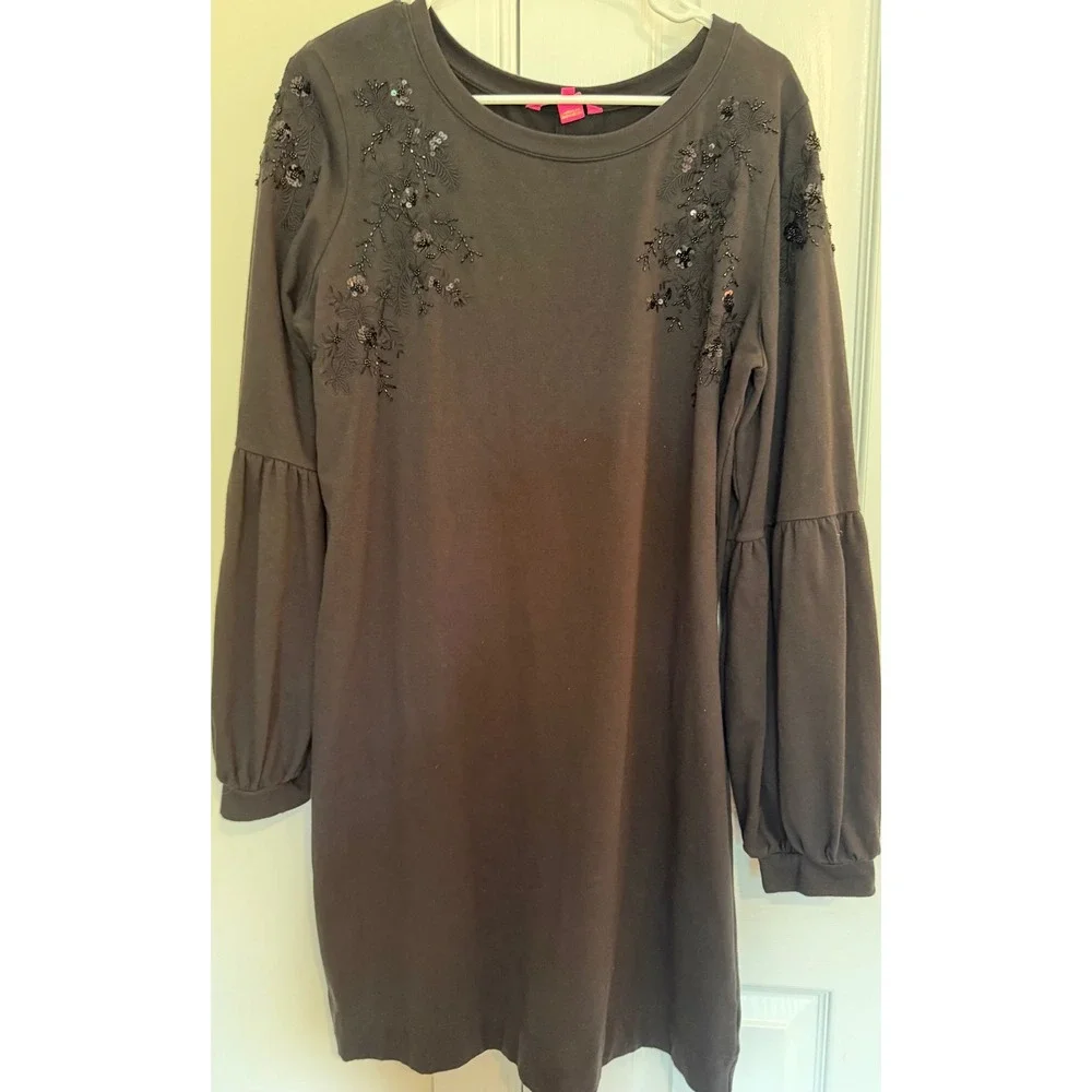 Lilly Pulitzer Black French Terry Embellished Shift Dress Blouson Sleeve XL - Picture 6 of 10